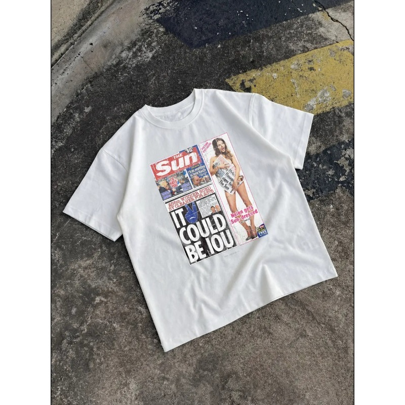 Vintage Fashion Newspaper - Kadın Vintage Gazete Baskılı Tişört Dergi