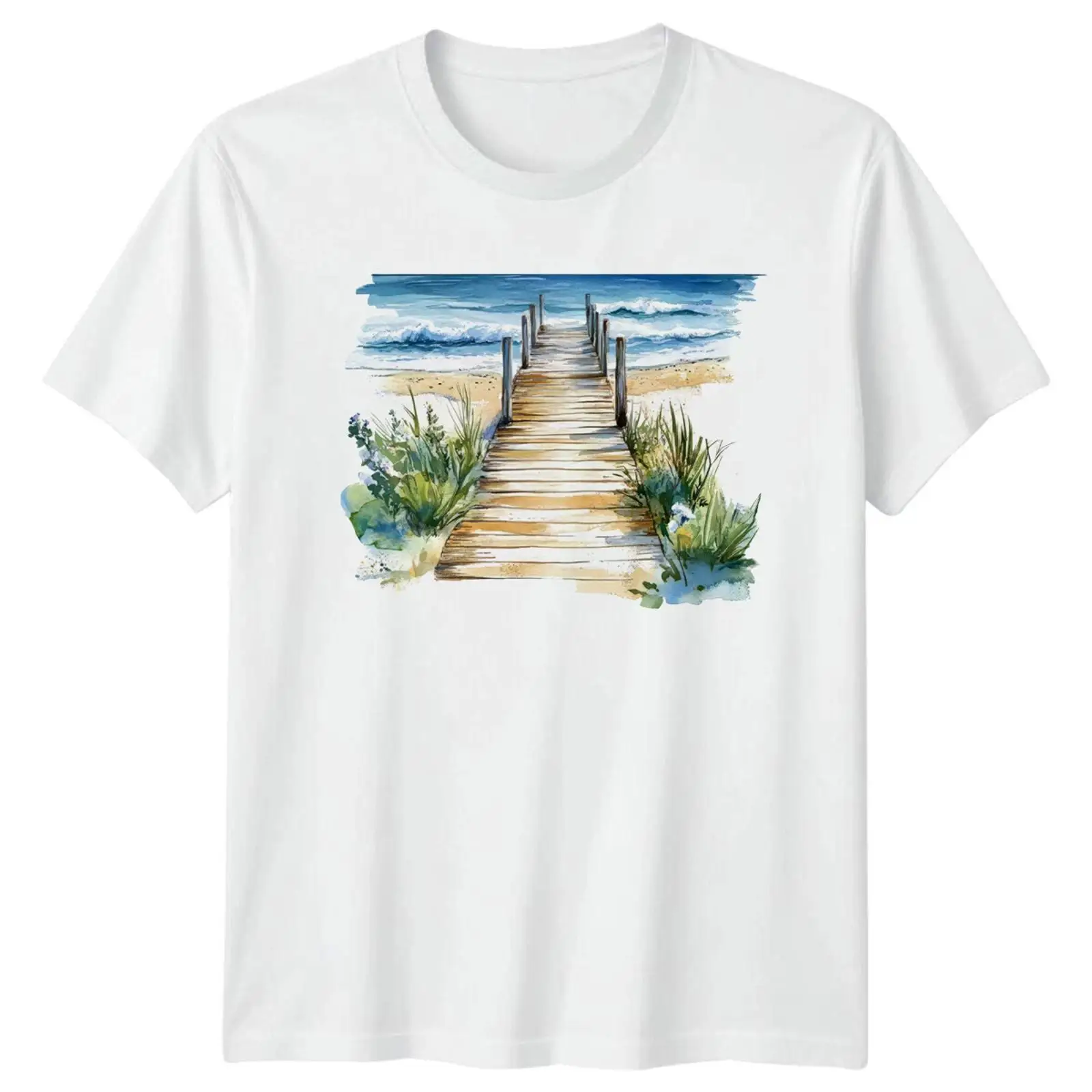 Vintage Fashion Herren - Aquarell Strand Ozean Küste Erkek Tişörtü