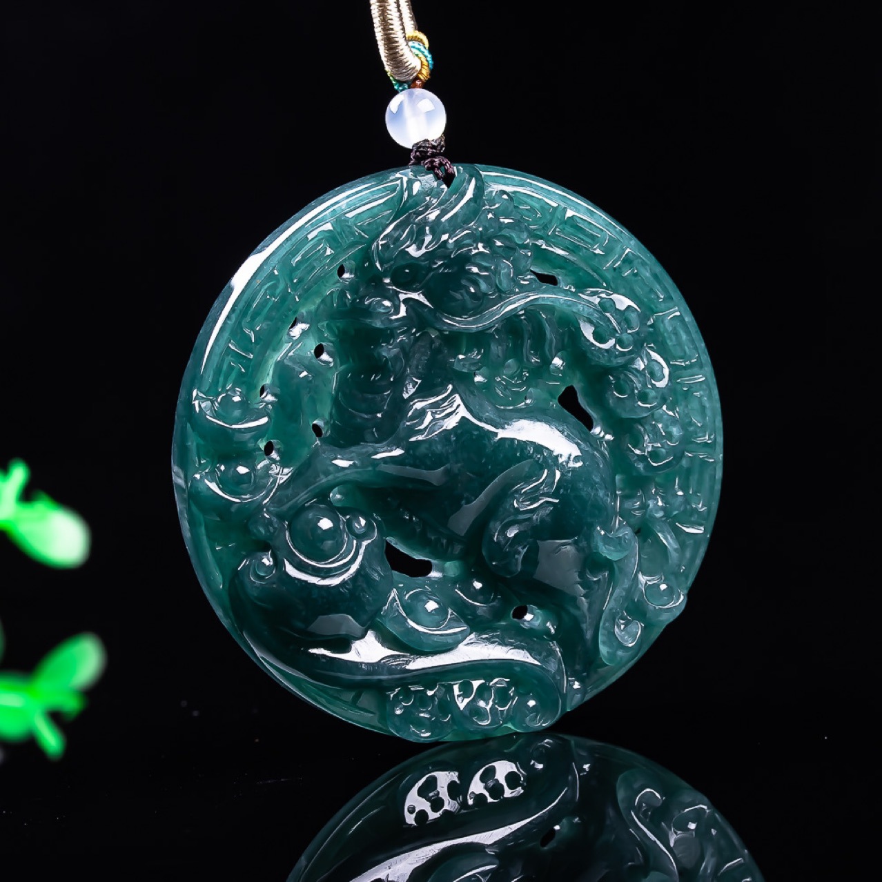Vintage Fashion Luxury - Myanmar Jadeite Ejderha Kolye Kolye Vintage