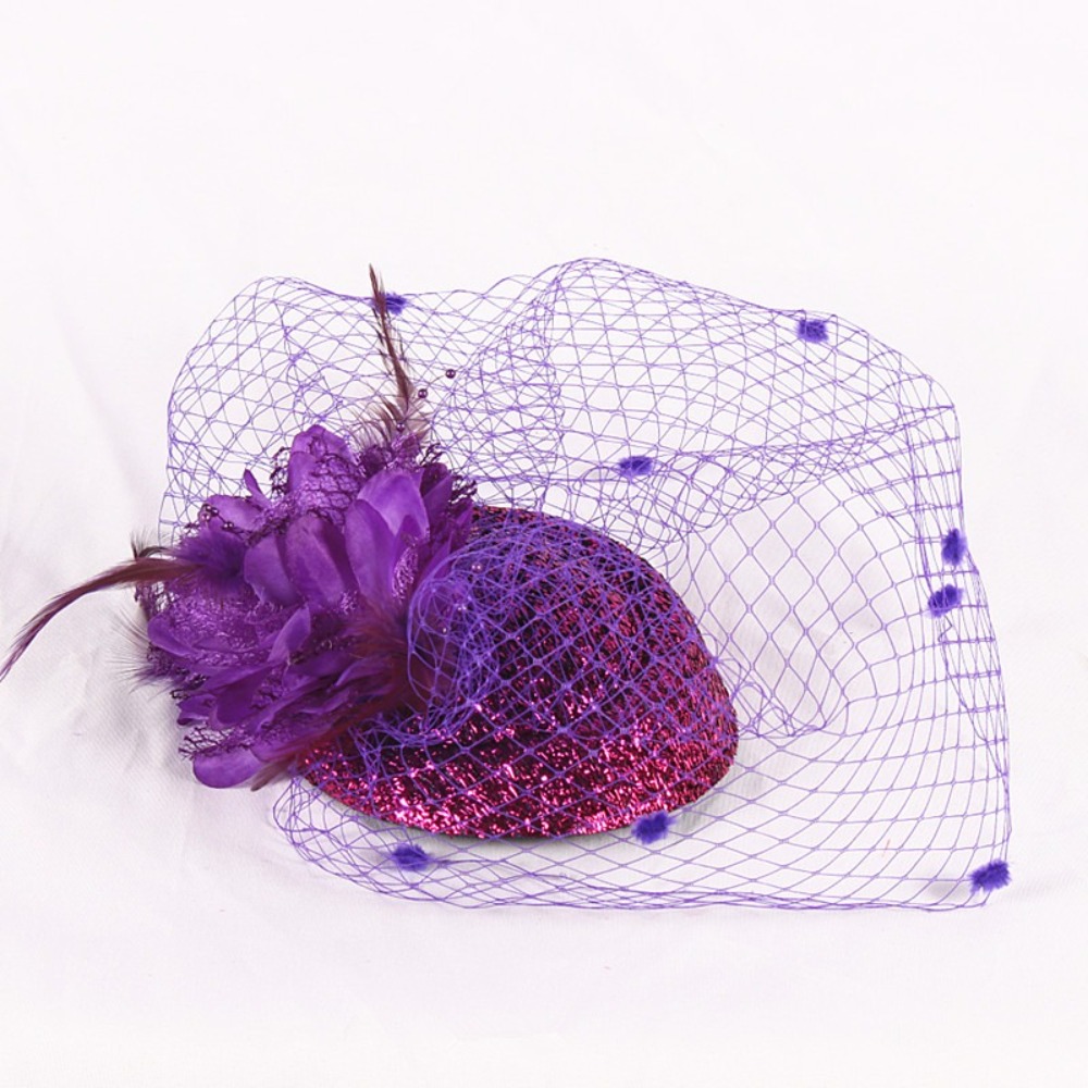 Vintage Fashion Hats - Moda Polyester Gelin Çiçekli Duvak Çiçekli