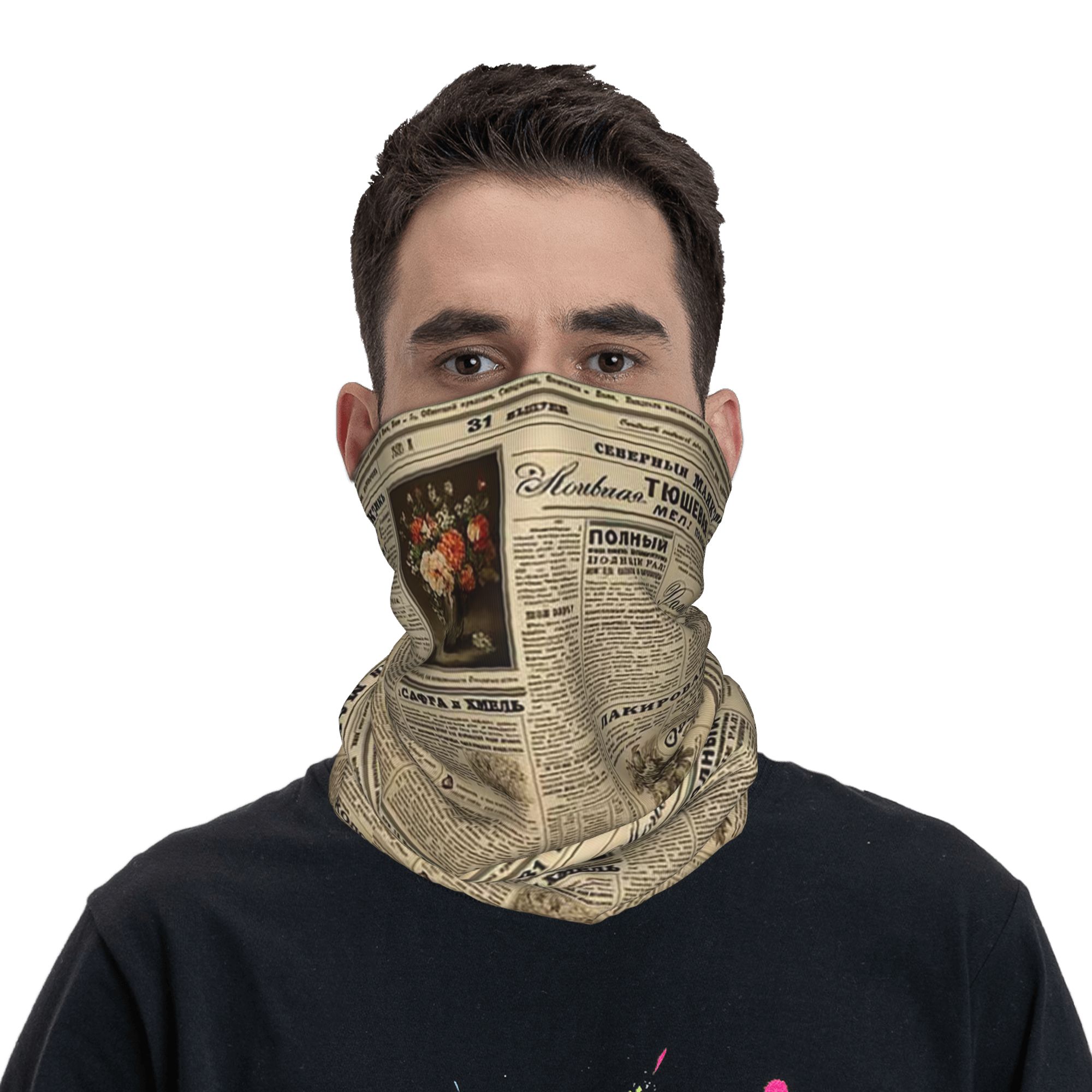 Vintage Fashion Newspaper - Vintage Gazete Baskılı Bandana Boyun Örtüsü