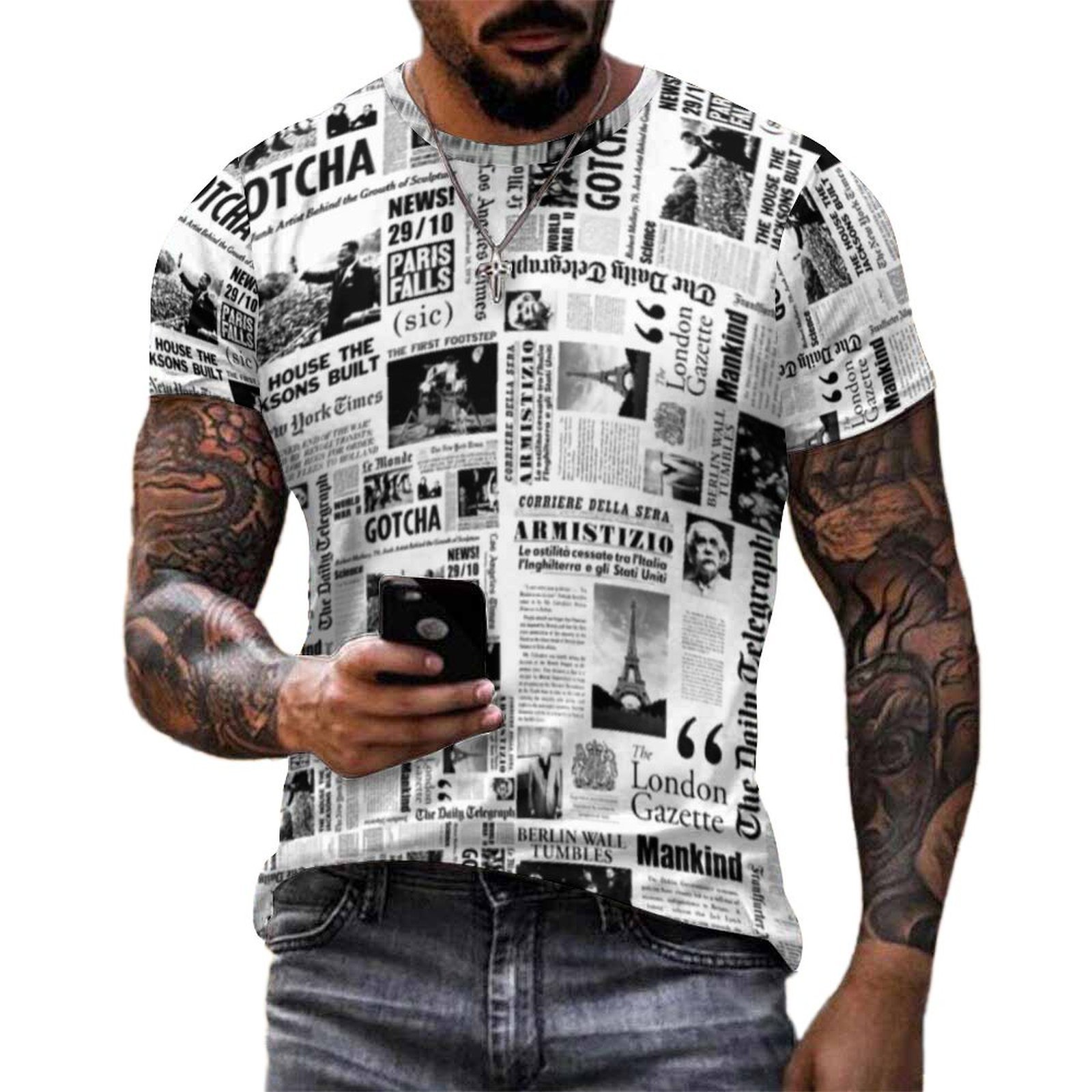 Erkek Vintage Gazete Baskılı T - Vintage Fashion Newspaper incelemesi ve fiyatı