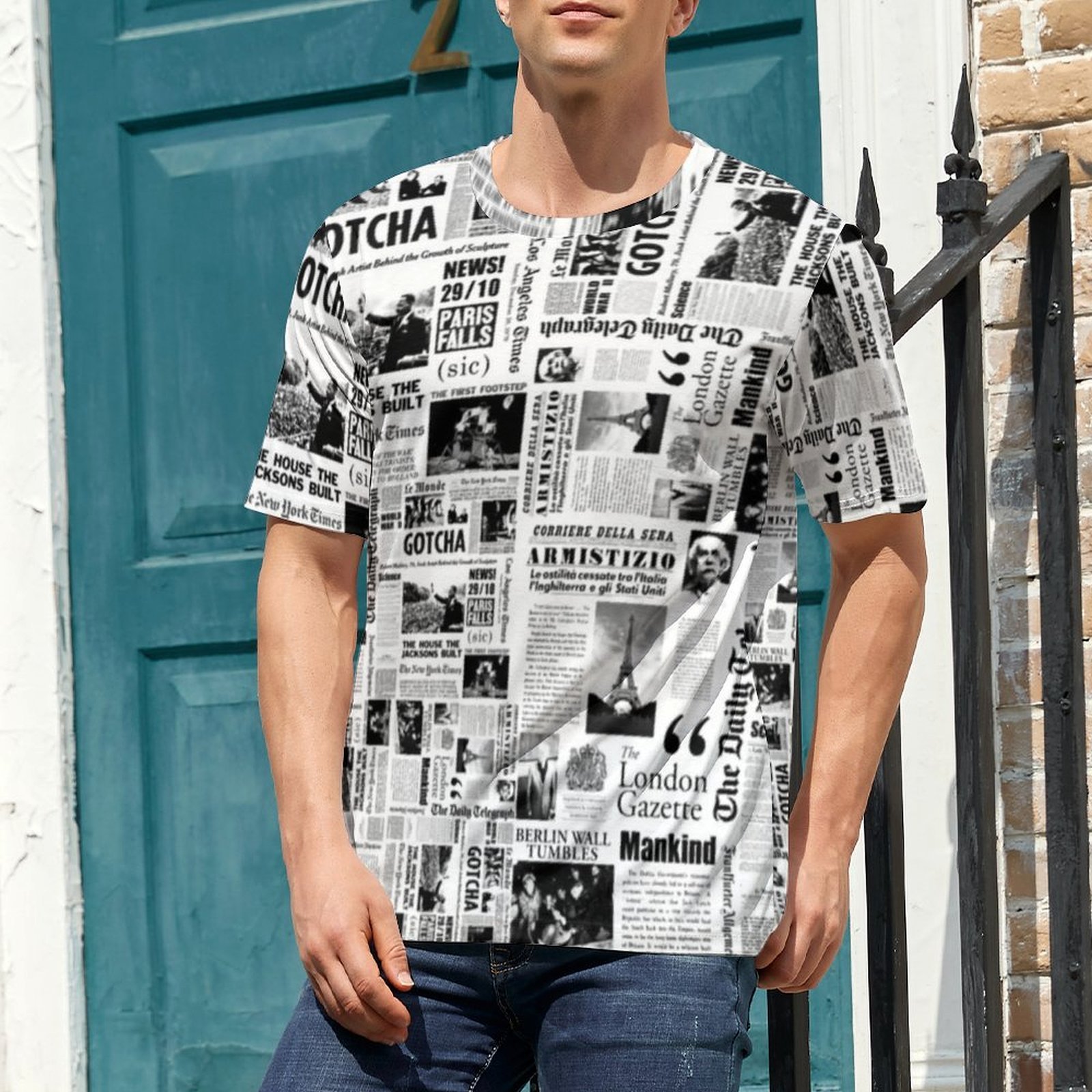 Erkek Vintage Gazete Baskılı T - Vintage Fashion Newspaper incelemesi ve fiyatı