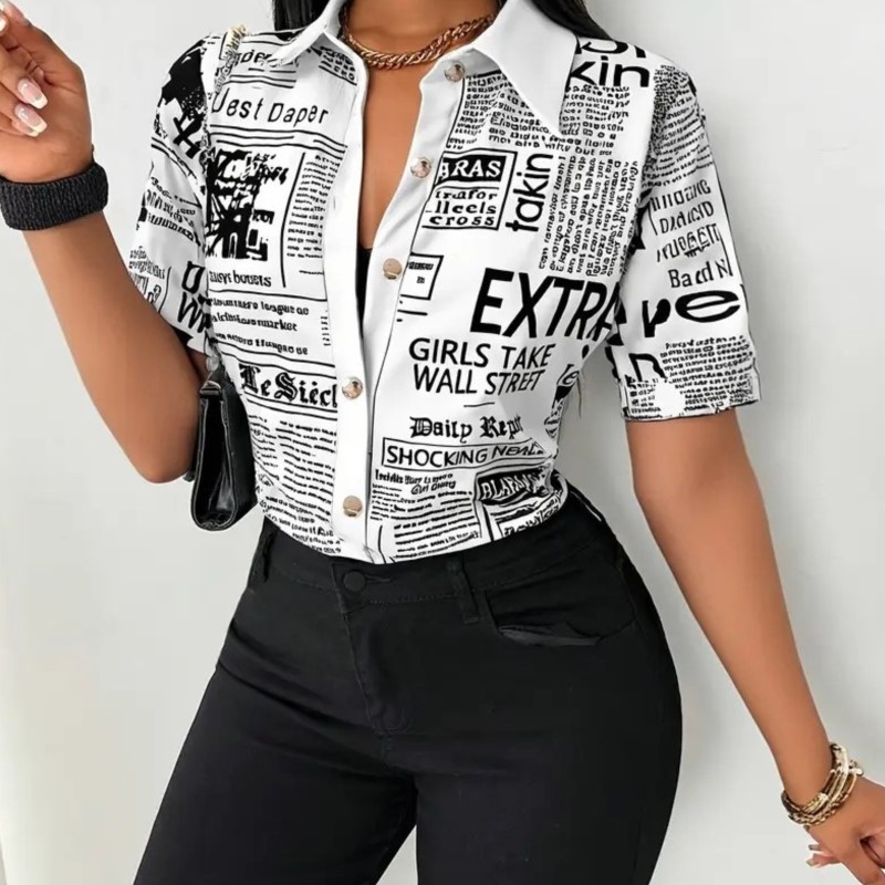 Kadın Gazete Baskılı Gömlek 20 - Vintage Fashion Newspaper incelemesi ve fiyatı