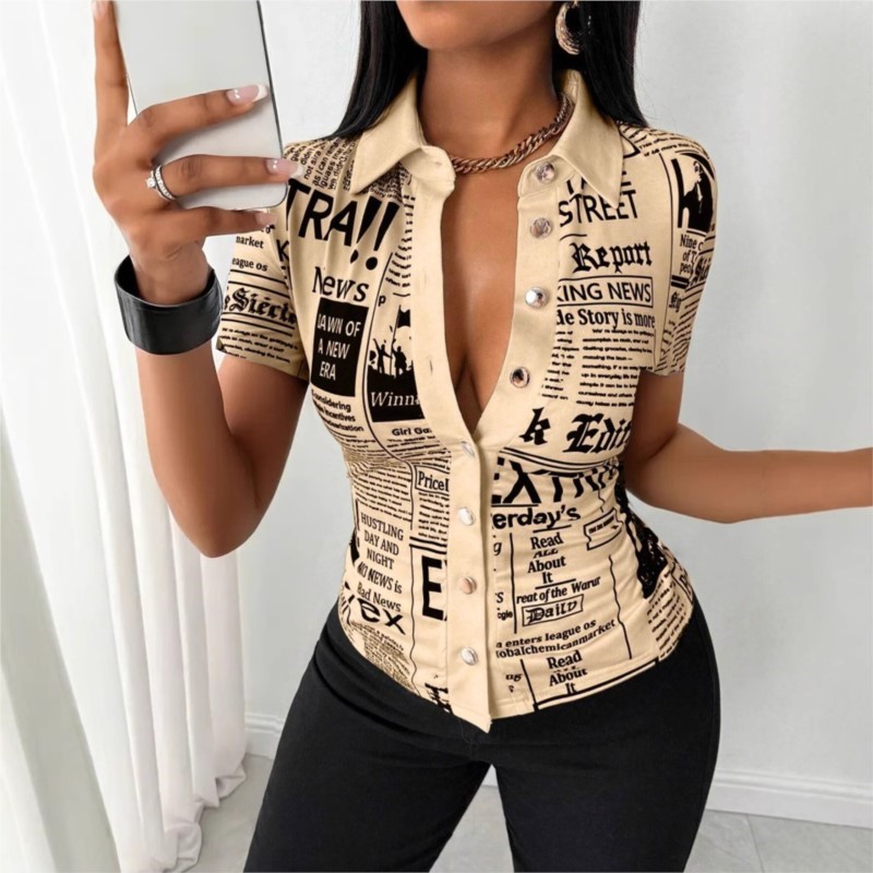 Kadın Gazete Baskılı Gömlek 20 - Vintage Fashion Newspaper incelemesi ve fiyatı